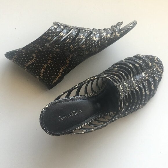 Calvin Klein Wedge Phillipa Snakeskin Strappy Shoe - Picture 2 of 13